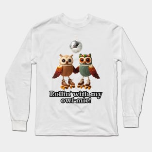 Roolin' With my Owl-Mie Shirt, 1970s Shirt, 70s Groovy Tee, Disco Ball Shirt, Groovy Owl Shirt, Vintage 1970s, Retro Graphic Shirt, Hippie Mom Long Sleeve T-Shirt